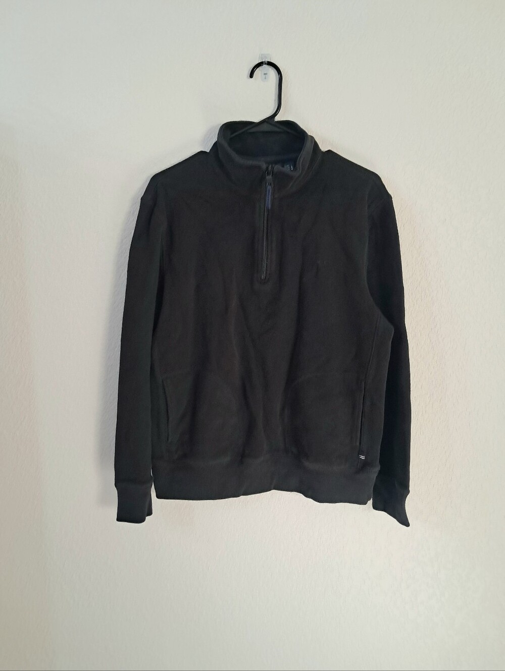 Nautica 1/4 Zip Pullover Sweater Men's L Black Pockets 100% Cotton Workwear